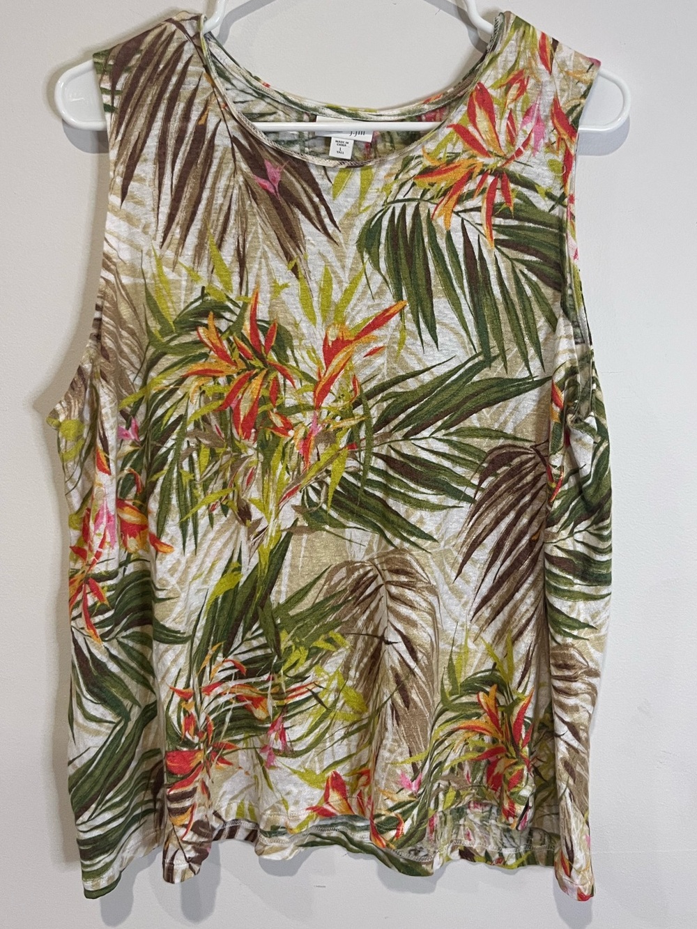 J. Jill Tropical Palm Print Sleeveless Linen Tank